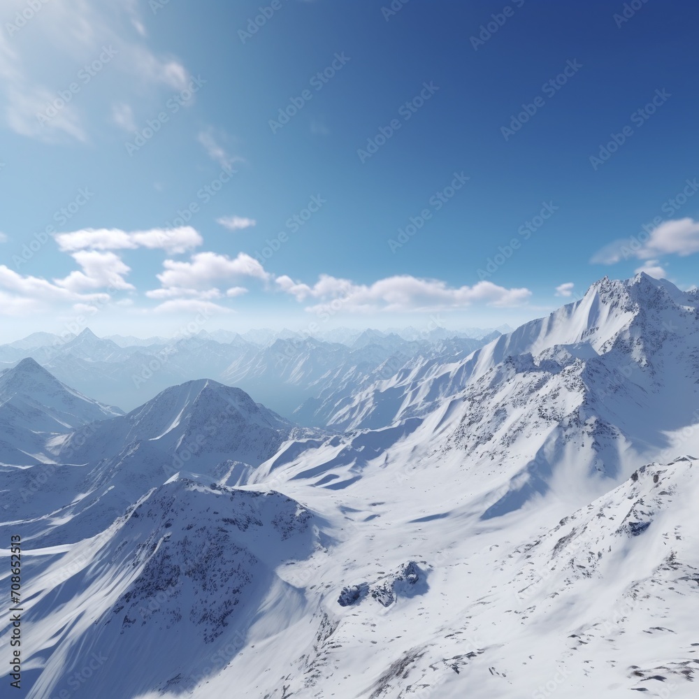 Snowy mountains in a beautiful day. 3d rendering. AI.