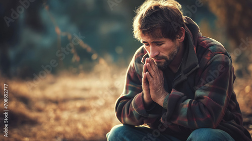 Man in contemplation outdoors.