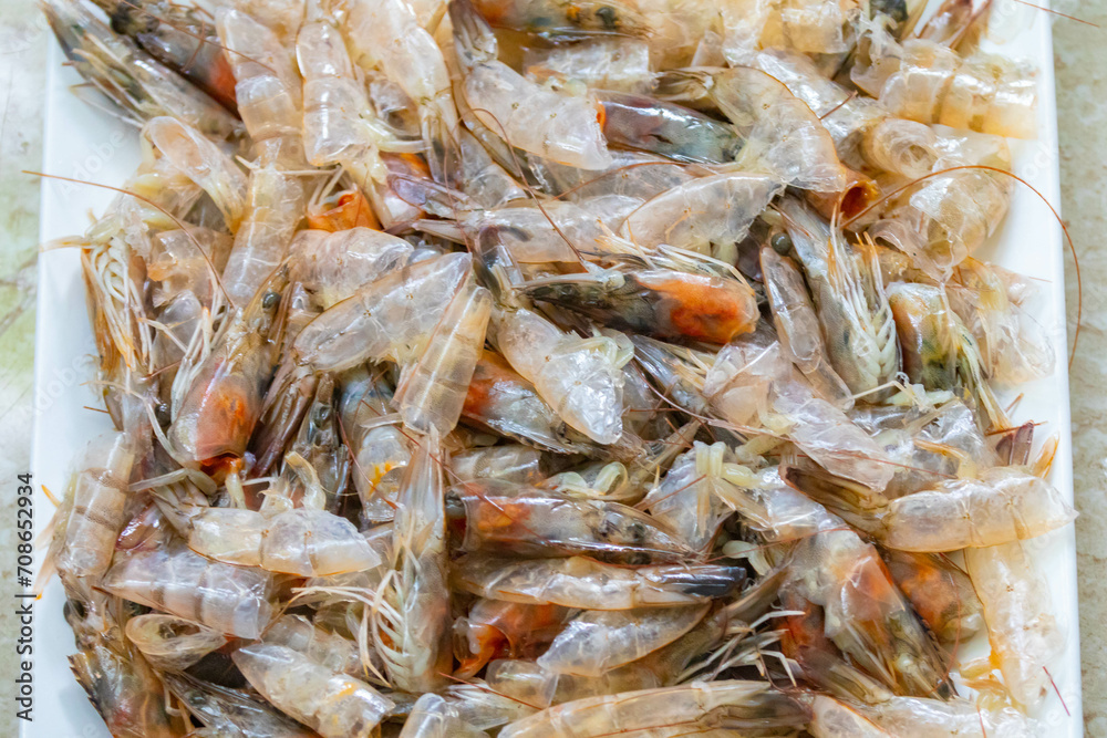 Shrimp shells and heads in fine detail