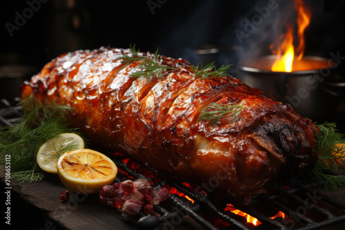 Roasted Pork Joint on Open Flame.