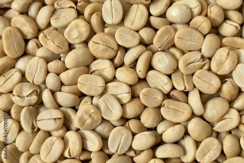 (Coffee substance) Thai Arabica and Robusta fully washed process for home roasting green coffee bean background