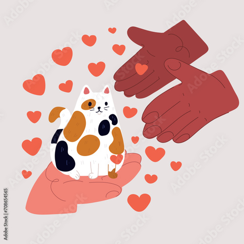 Vector illustration of Cat at an Animal Shelter. Adopting pets