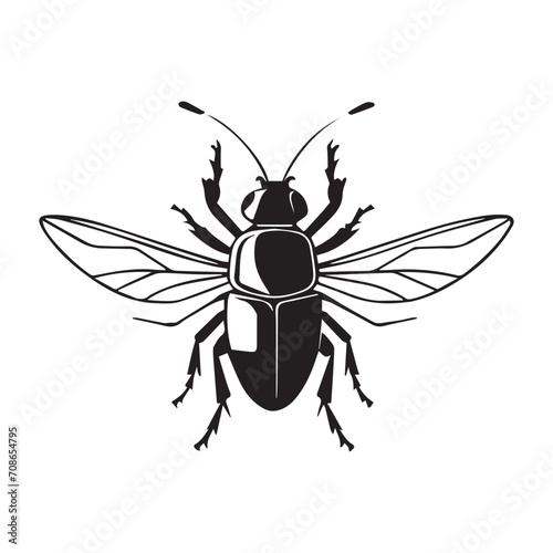 Bee flying butter style kit macro bug wing animal honey finder, flower nature kit vector illustration silhouette 