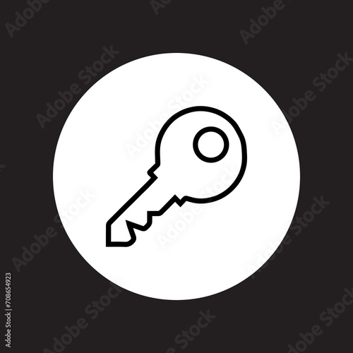 Key icon vector. Key logo design. Key vector icon illustration in circle isolated on black background