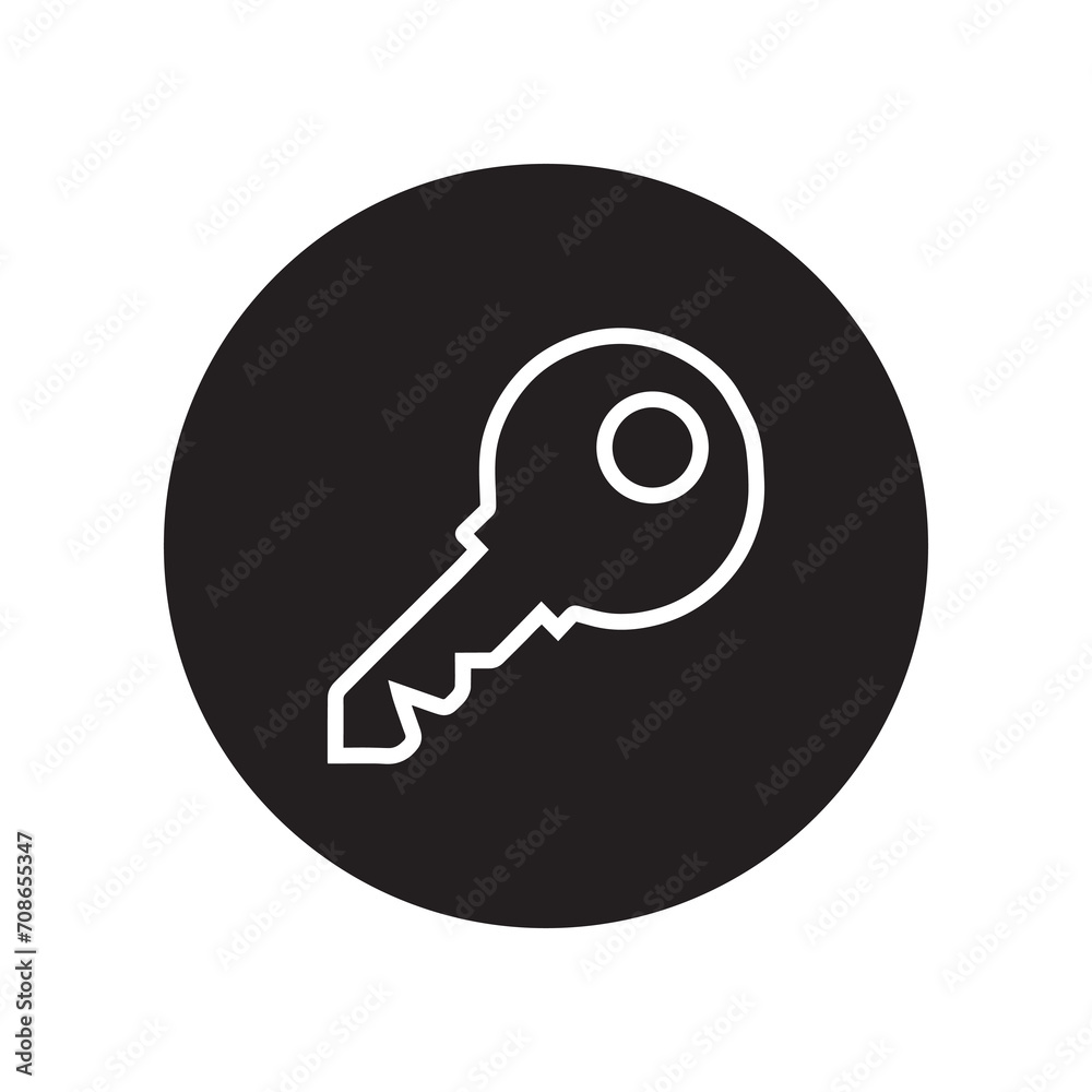 Key icon vector. Key logo design. Key vector icon illustration in circle isolated on white background Key icon vector. Key logo design. Key vector icon illustration in circle isolated on white background
