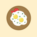 Breakfast with egg vector.Tomato and eggs on plate icon isolated on a background.