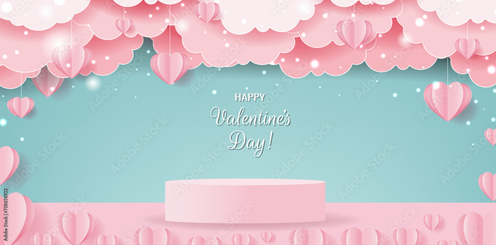 Valentines Day Poster With Hearts And Podium