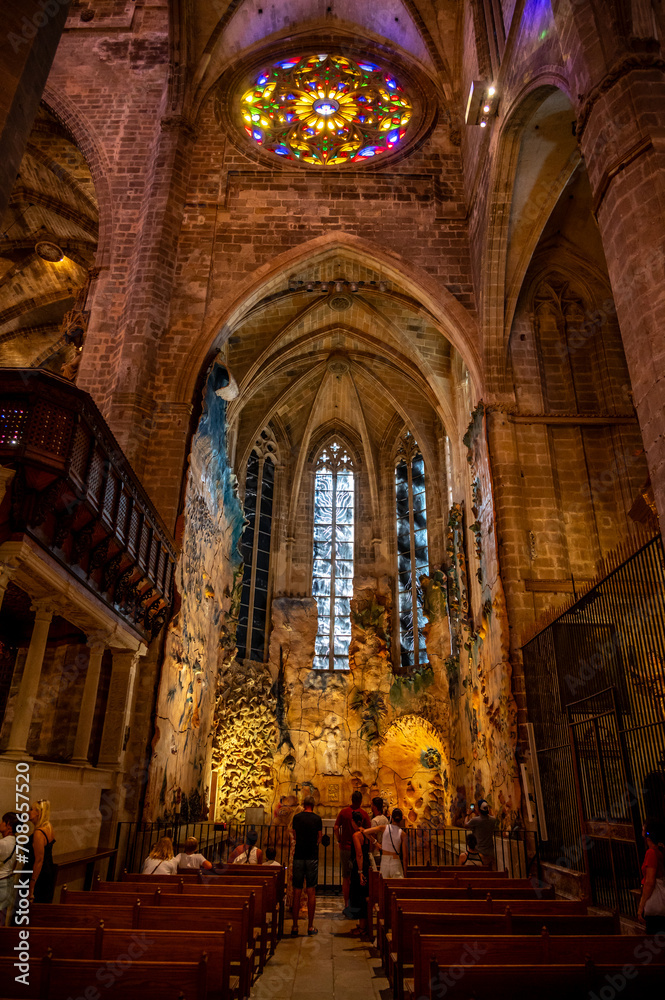 Interior of the amazing gothic cathedral of Santa Maria de Majorica in Palma.