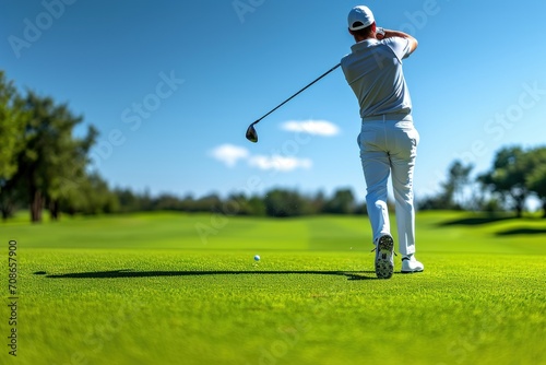 Free photo back view of a male golfer swinging golf club