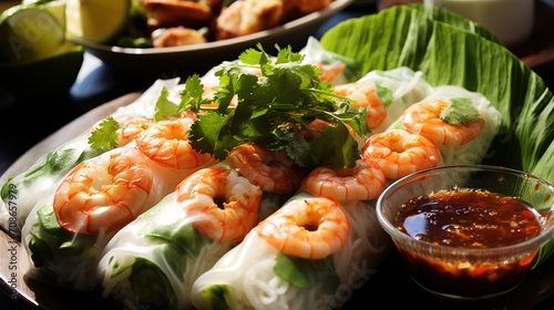 Fresh and delicious Vietnamese summer rolls with shrimp
