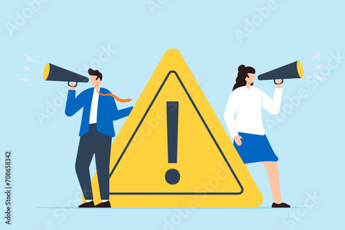 Business people announce with megaphone and attention sign