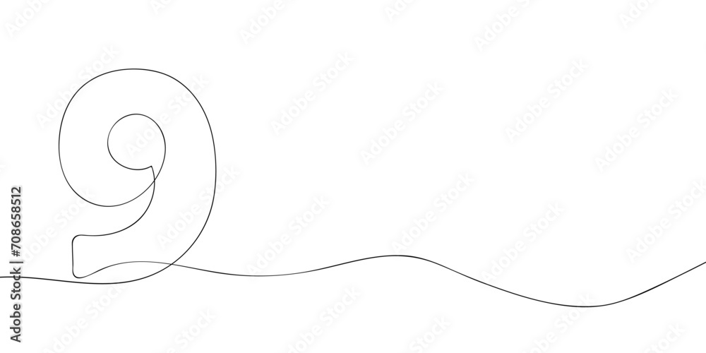 A number nine drawing in one line. Number nine vector icon.