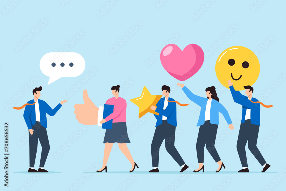 Young adult giving emoticon feedback such as stars and thumbs up Young adult giving emoticon feedback such as stars and thumbs up