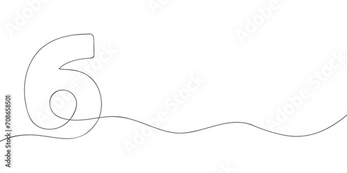 A number six drawing in one line. Number six vector icon.
