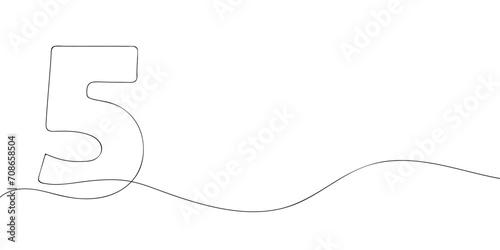A number five drawing in one line. Number five vector icon.