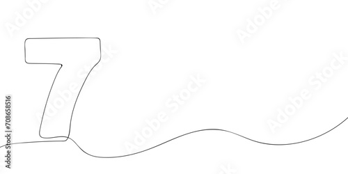 A number seven drawing in one line. Number seven vector icon.