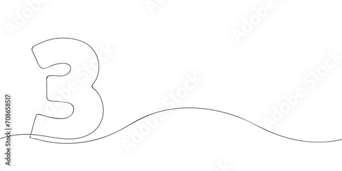 A number three drawing in one line. Number three vector icon.