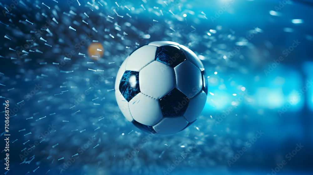 Naklejka premium soccer ball on blue background