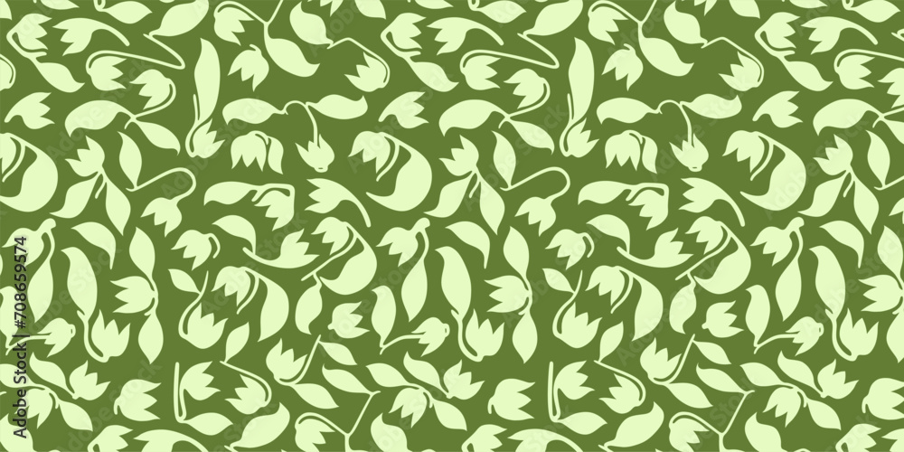 Green concept geometric background with floral and leaf pattern elements.