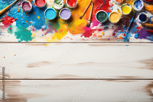 An assortment of colorful art supplies, neatly organized on a white surface, inviting creativity and artistic expression.