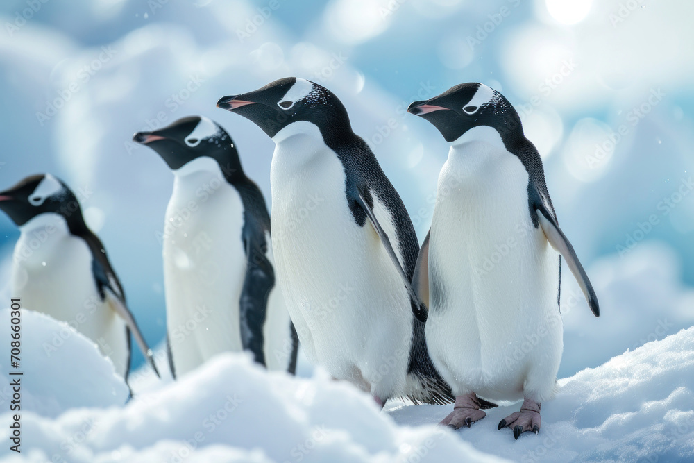 Obraz premium Gentoo penguins on the snow in Antarctica