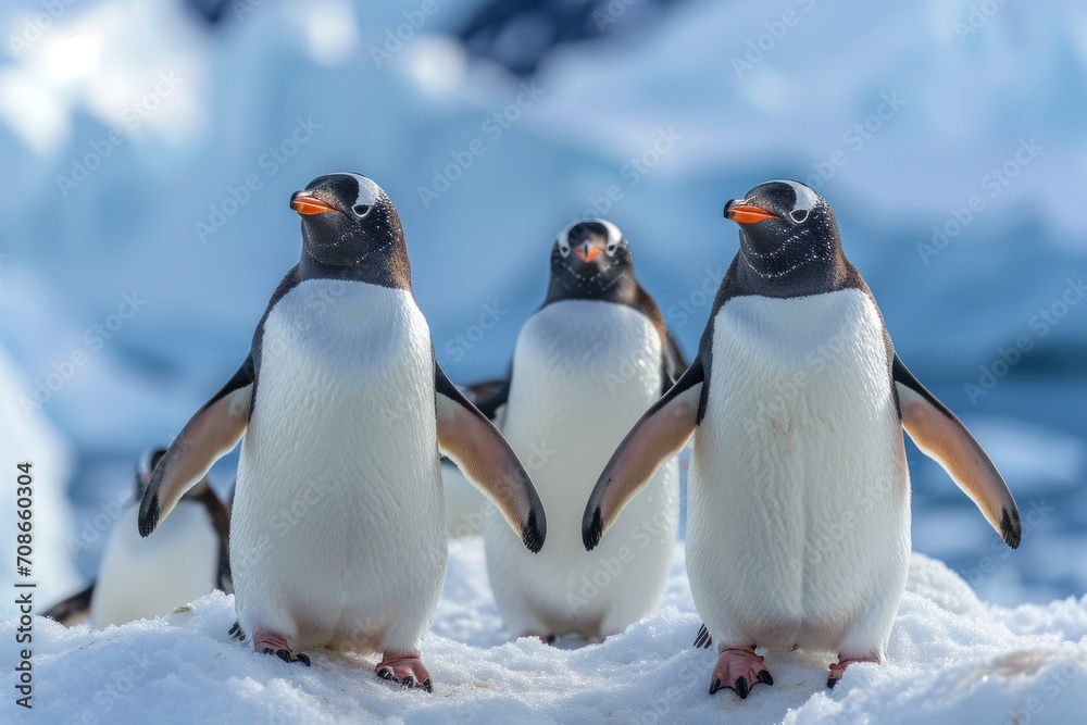 Fototapeta premium Gentoo penguins on the ice in the arctic.