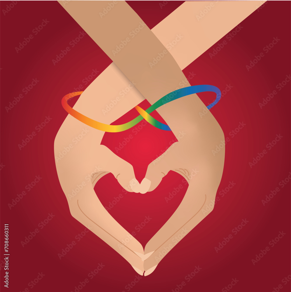 Splecione ręce w kształcie serca pary zakochanych kobiet LGBTQ+ - obrazy, fototapety, plakaty 