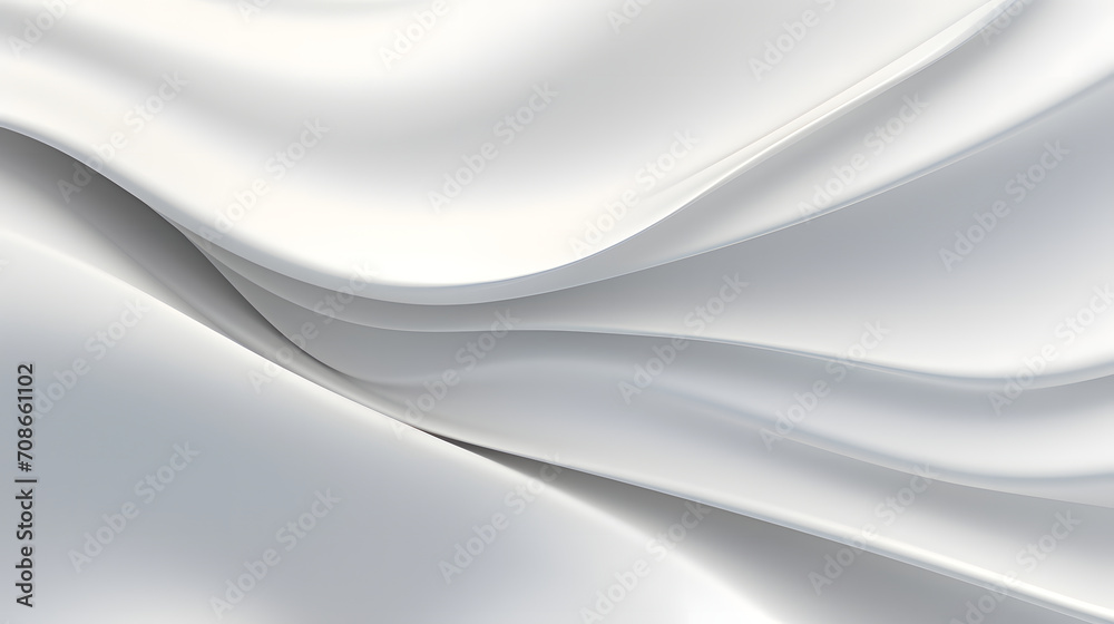 A seamless abstract white texture background featuring elegant swirling curves in a wave pattern, set against a bright white fabric material background.