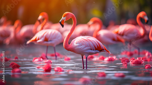 A flamingo immersed in the water, showcasing captivating wildlife