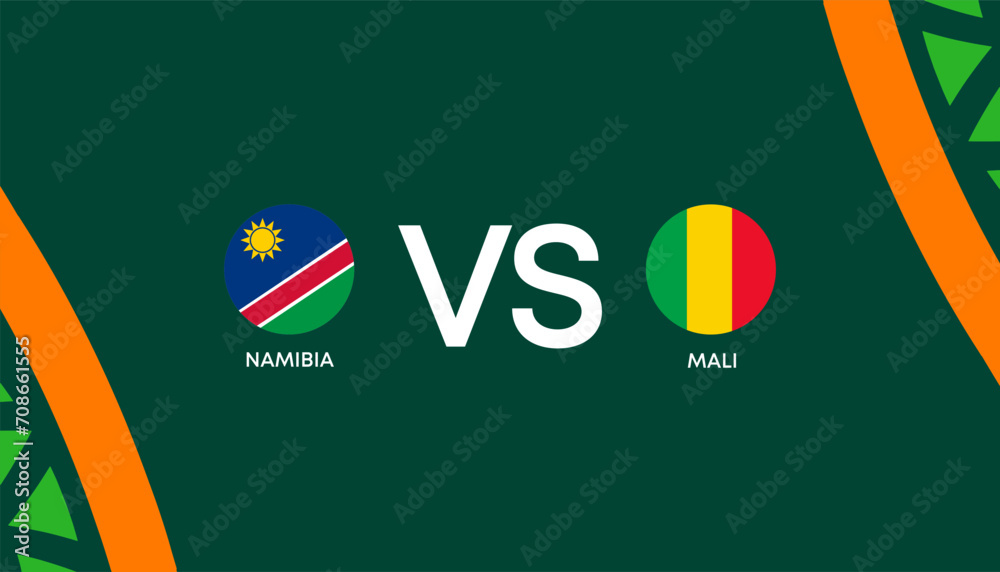 Africa Cup of Nations Cote d'Ivoire 2023-2024, Namibia vs Mali. Vector Illustration. Africa Cup of Nations Cote d'Ivoire 2023-2024, Namibia vs Mali. Vector Illustration.
