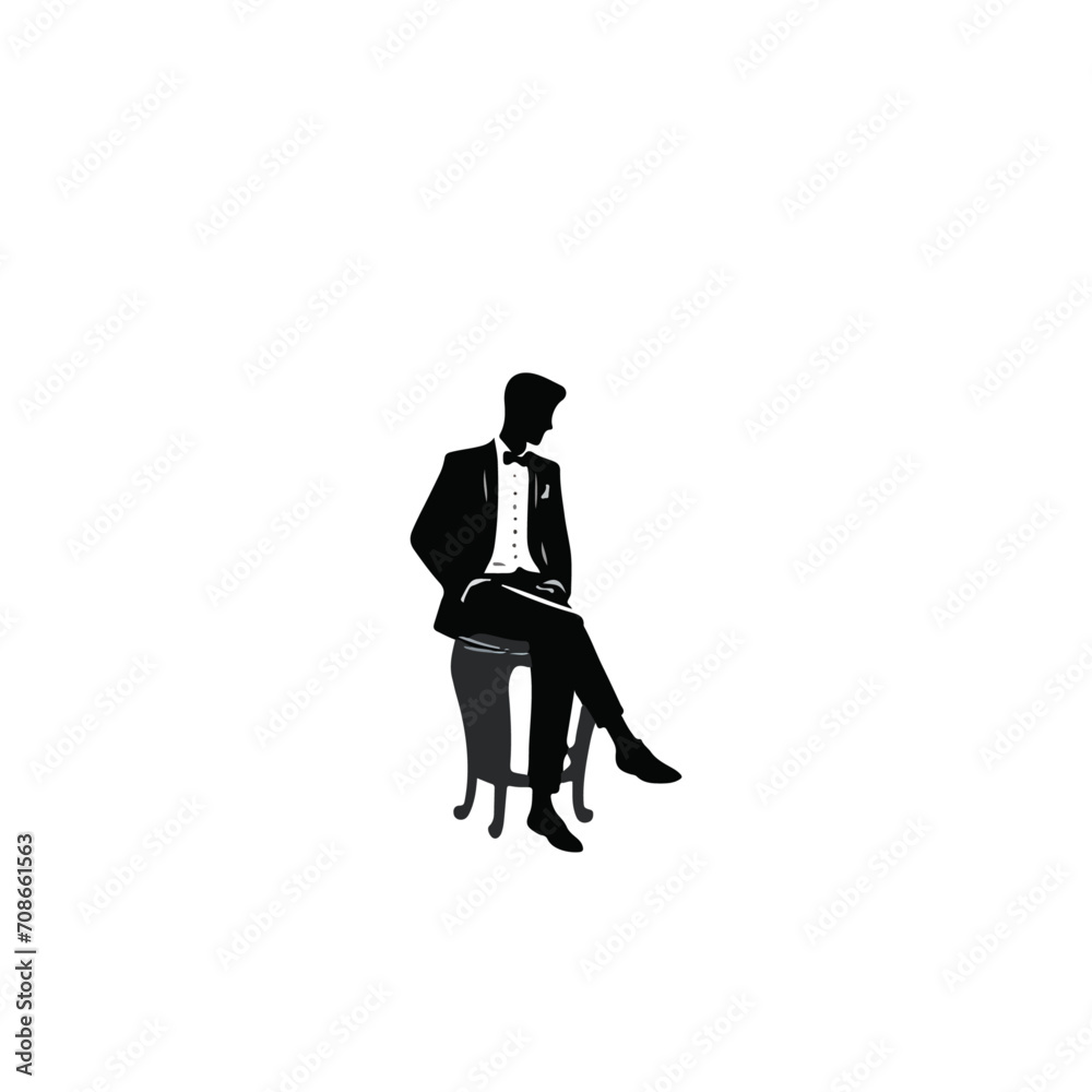 set silhouettes of bride and groom on white background