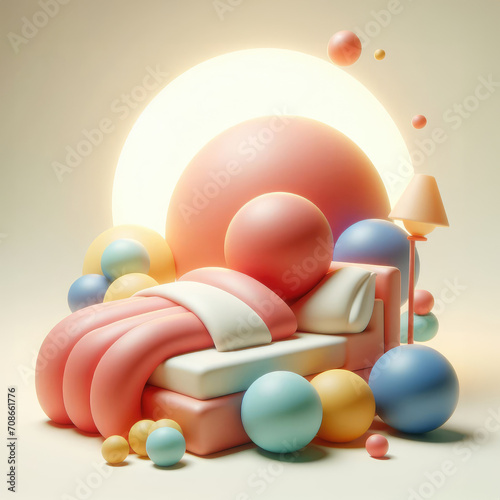 Time for Sleep Composition. 3D Cartoon Clay Illustration on a light background. © leographics