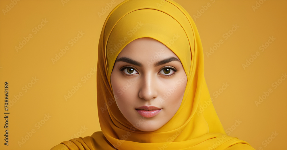 muslim hijab girl in yellow background