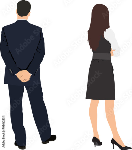 pair of business people man and woman back view