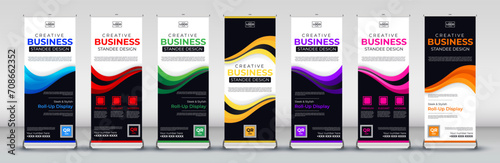 vertical roll up standee banner design for Streets, events, presentations, annual events, exhibitions in red, green, blue, yellow, orange, purple and orange