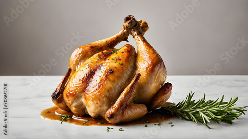 Homemade roasted chicken leg on white background photo