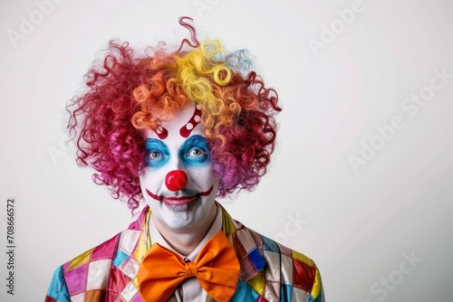 Modern Clown with Curly Wig. Playful clown with a curly wig and a colourful costume.