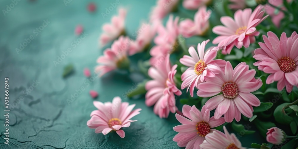 A bunch of pink flowers on a blue surface. Suitable for various floral and nature-related designs
