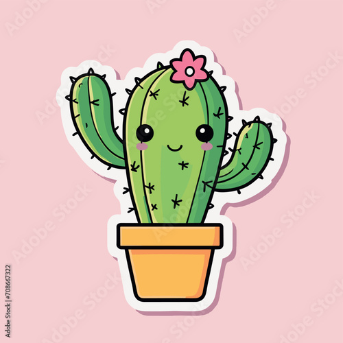 Cute kawaii cactus cartoon illustration generated by AI