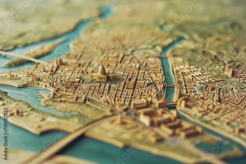 A detailed close-up of a model representing a city. Perfect for architectural projects or urban planning presentations