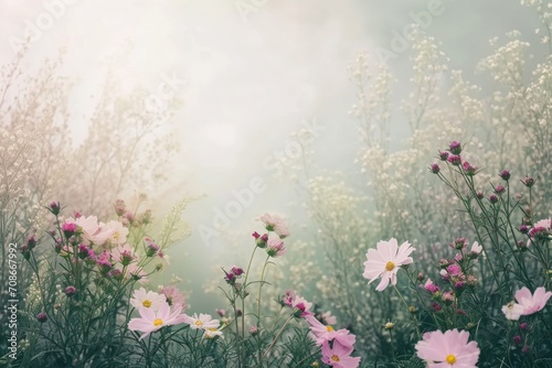 A beautiful field filled with pink and white flowers, captured on a sunny day. Perfect for adding a touch of color and nature to any project or design