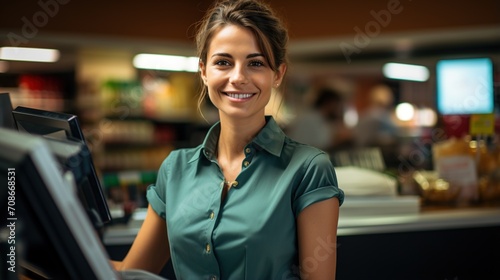 Portrait of a supermarket cashier photo