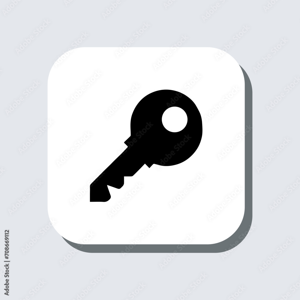 Key icon vector. Key sign symbol in trendy flat style. Key vector icon illustration in square isolated on gray background