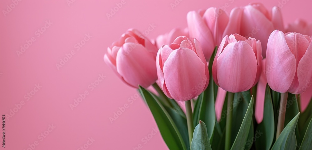 Fototapeta premium pink tulips are on a pink background