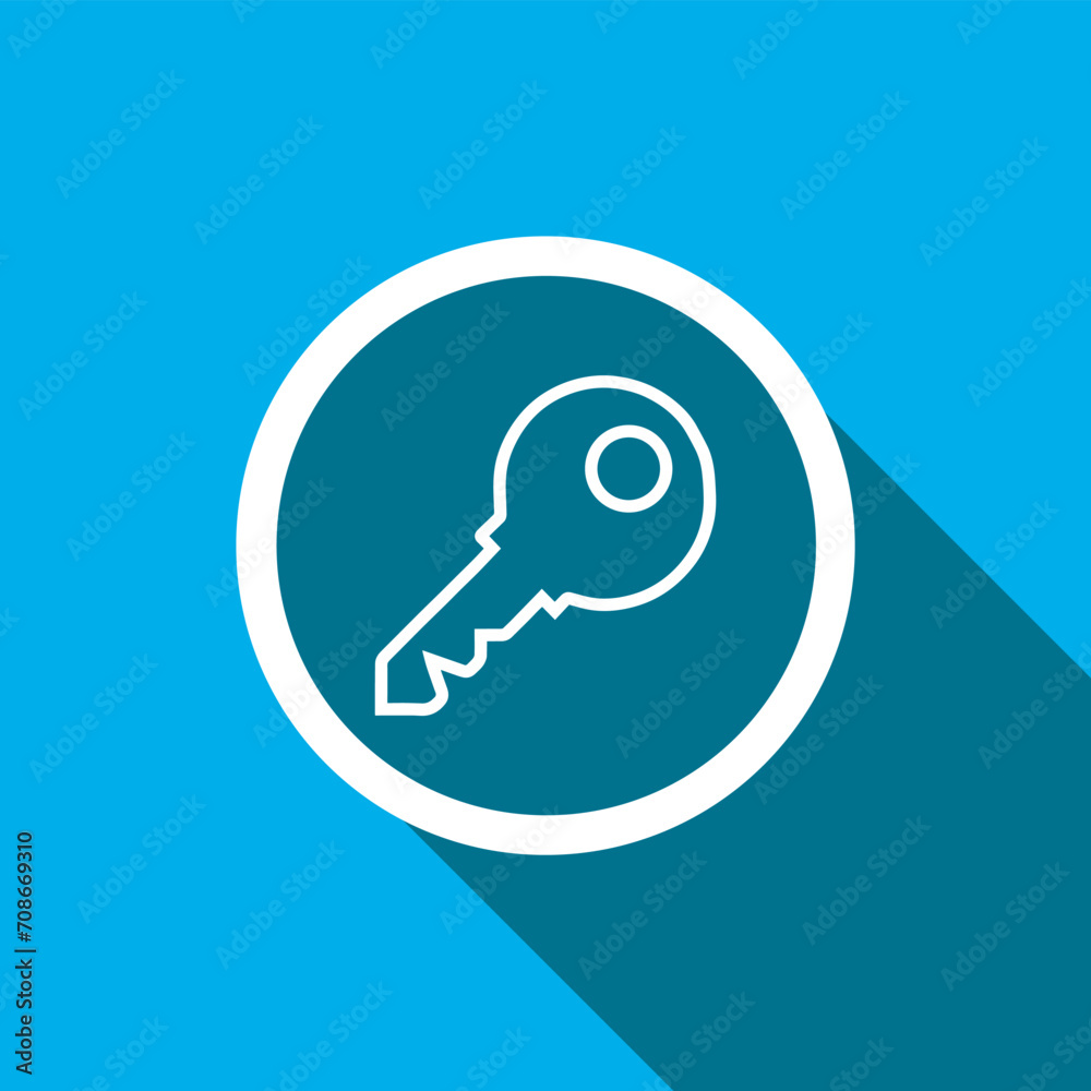 Key icon vector. Key icon sign symbol in trendy flat style. Key icon image, Key icon illustration isolated on blue background Key icon vector. Key icon sign symbol in trendy flat style. Key icon image, Key icon illustration isolated on blue background