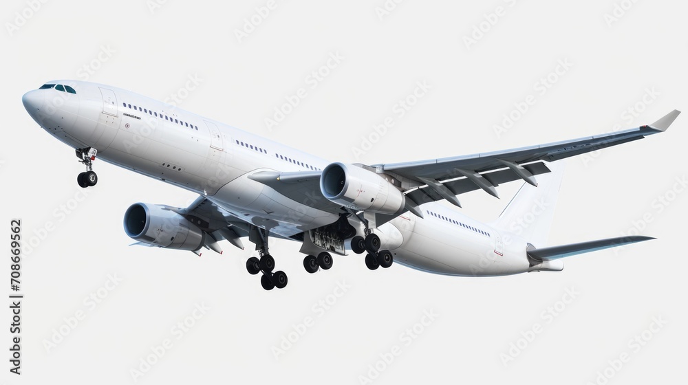 A picture of a large jetliner flying through a white sky. Suitable for travel and aviation themes A picture of a large jetliner flying through a white sky. Suitable for travel and aviation themes