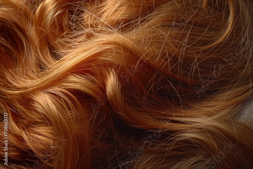 A close-up view of the vibrant red hair of a woman. This image can be used for various haircare or beauty-related concepts photo