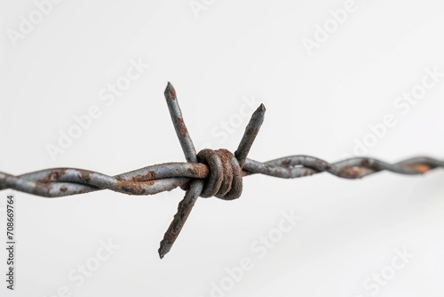 Close-up view of barbed wire on a white background. Versatile image suitable for various themes and concepts