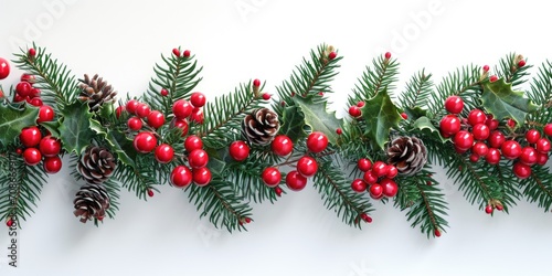 A festive Christmas garland featuring pine cones and berries. Perfect for adding a touch of holiday cheer to any space