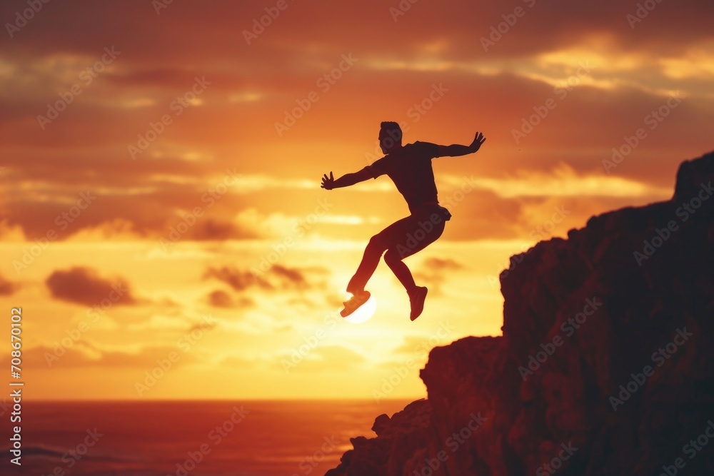 custom made wallpaper toronto digitalA person jumping off a cliff into the beautiful sunset. Perfect for adventure and thrill-seeking concepts